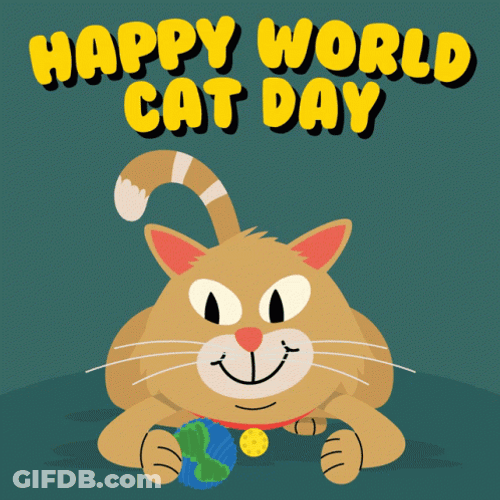 International Cat Day Feline Playing With Earth Toy GIF