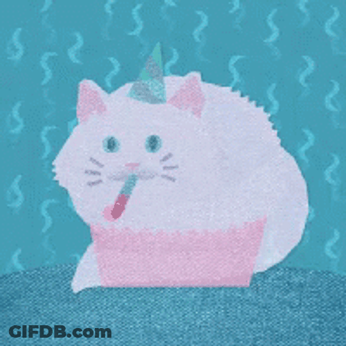 International Cat Day White Feline Tooting Party Horn GIF