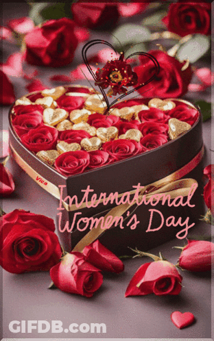 International Women's Day Card With Heart-Shaped Box Of Roses GIF