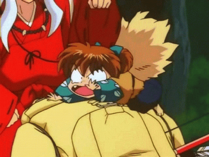 Inuyasha Slowly Punching Shippo Head GIF