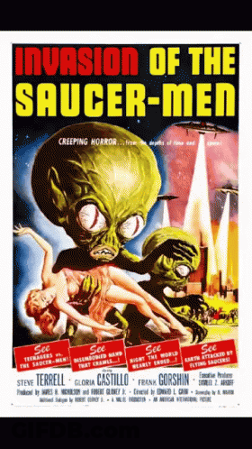 Invasion Of The Saucer-Men Movie Poster Woman Attacked By Aliens GIF