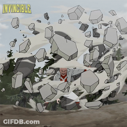 Invincible Poster Man Destroyed By Rocks GIF