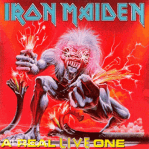 Iron Maiden A Real Live One Album Cover With A Monkey GIF