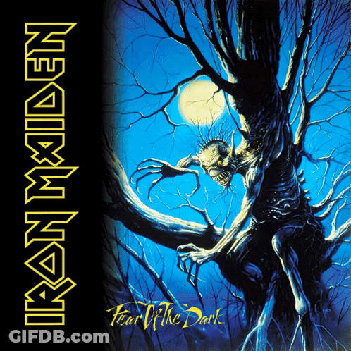 Iron Maiden Fear Of The Dark Album Cover With A Tree Monster GIF