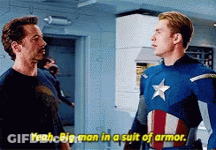 Iron Man And Captain America Standing And Talking GIF