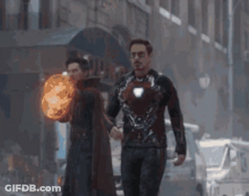 Iron Man And Doctor Strange Walking Down Street GIF