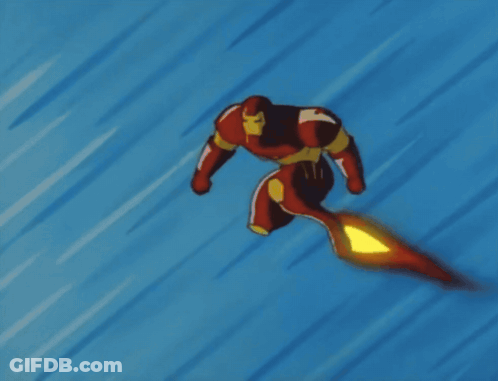 Iron Man Flying With Rocket GIF
