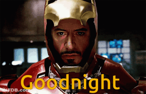 Iron Man Saying Goodnight In Yellow Letters GIF