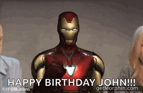 Iron Man Saying Happy Birthday John GIF