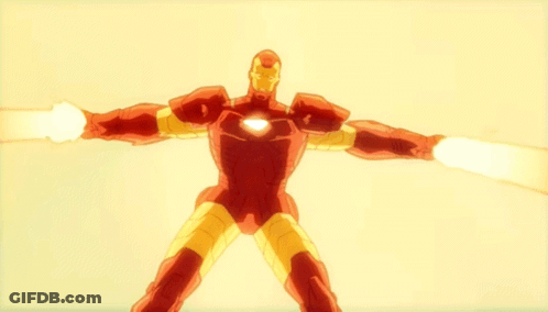 Iron Man With Arms Outstretched Yellow Background GIF