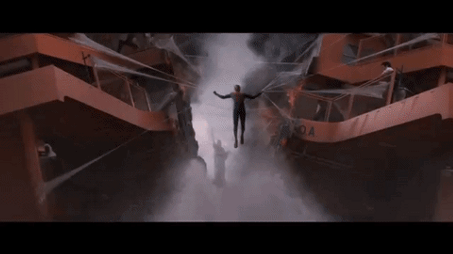 Iron Spider Web Holding Falling Building GIF