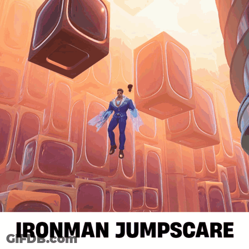 Ironman Jumpscare Flying Through Maze Of Cubes GIF