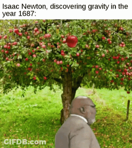 Isaac Newton Discovering Gravity With Apple Tree 1687 GIF