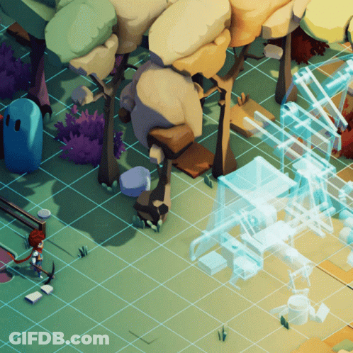 Isometric Landscape With Trees And Blue Object GIF