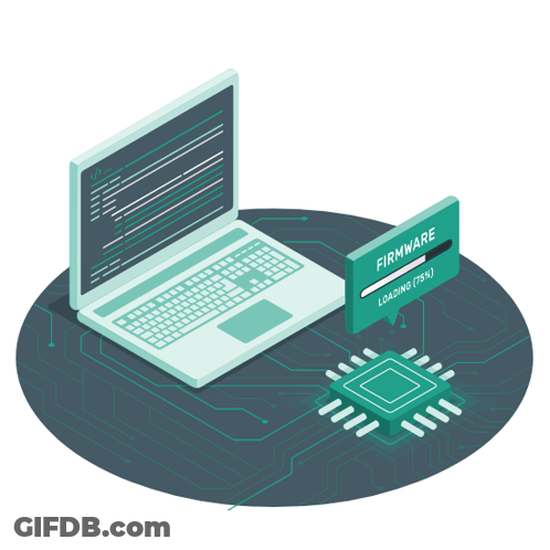 Isometric Laptop With Firmware Loading Sign GIF