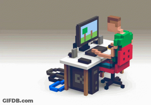 Isometric Person Sitting At Desk With Computer GIF