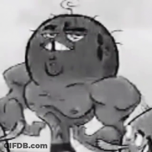 It Is A Black And White Drawing Of A Cartoon Character With Muscles . GIF