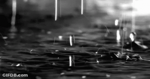 It Is A Black And White Photo Of Rain Falling On A Puddle Of Water . GIF
