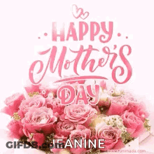 It Is A Happy Mother 'S Day Card With A Bouquet Of Pink Roses . GIF