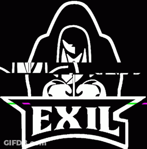 Ninja With Sword In Mouth And Hood On Black Background GIF