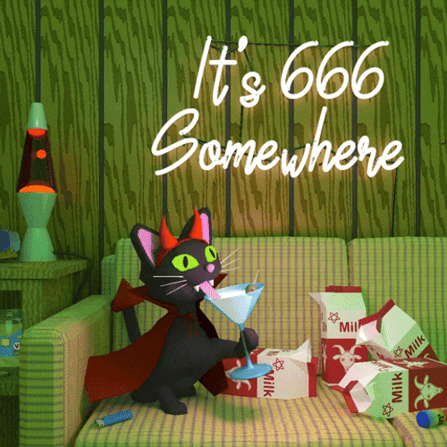 It's 666 Somewhere Cat Drinking GIF