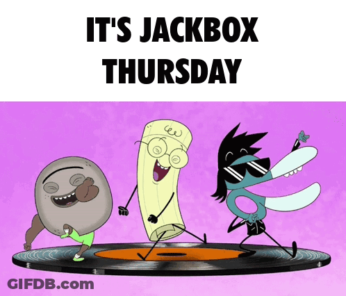 It's Jackbox Thursday Poster With Cartoon Characters GIF