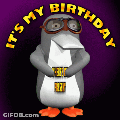 It's My Birthday Penguin Moving Art GIF