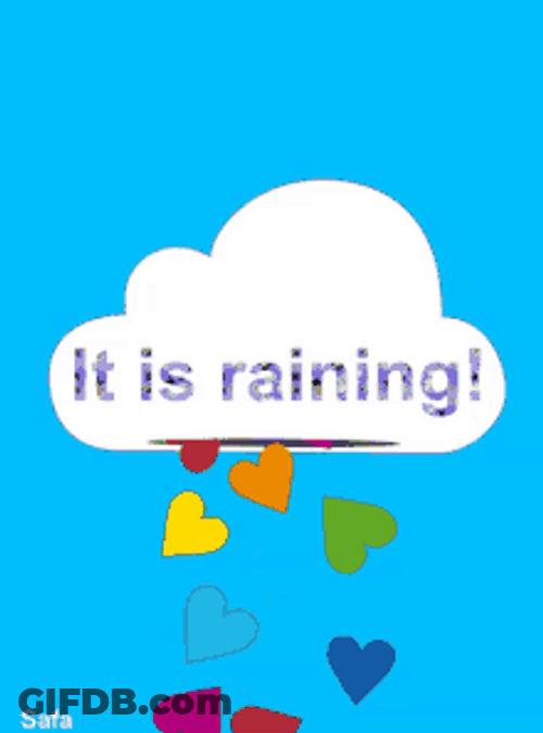 It's Raining Cute Colorful Cloud Hearts GIF
