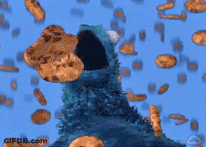 It's Raining Famous Amos Cookie On Cookie Monster GIF