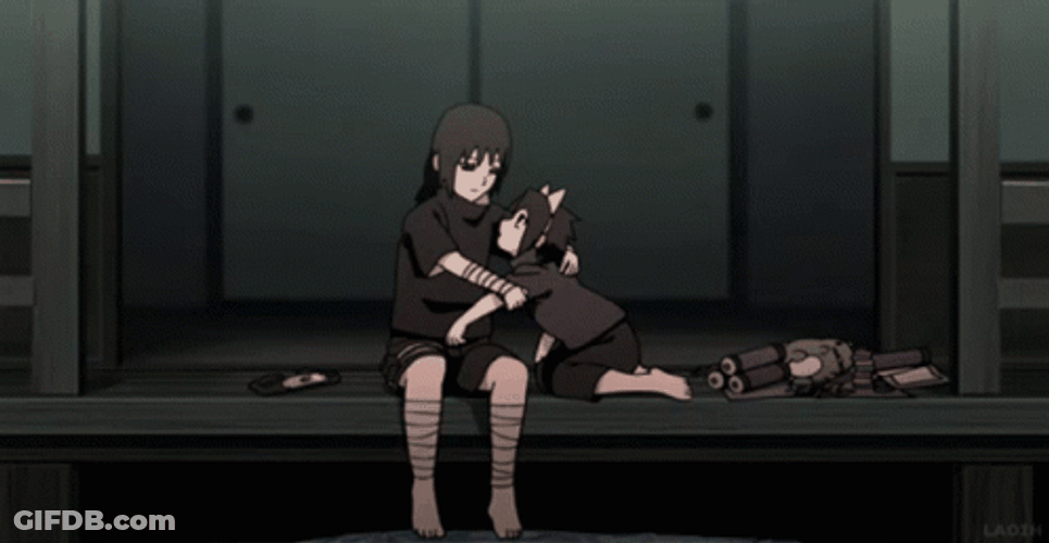 Itachi And Sasuke Young Kids Alone Hugging Night GIF