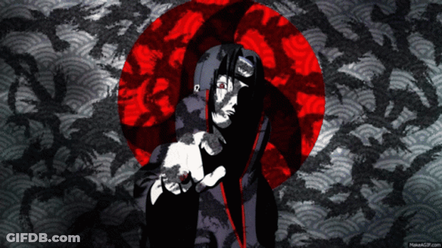Itachi Sharingan Mangekyo Spin Raven Fan Made GIF