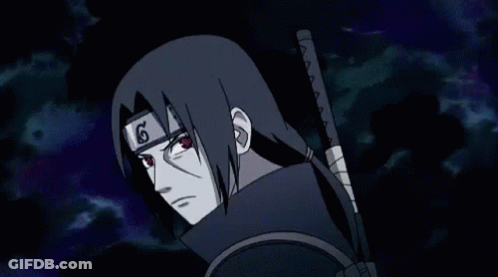 Itachi Uchiha From Naruto Is Holding A Sword And Wearing A Headband . GIF