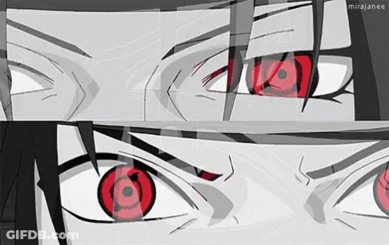 Itachi Vs Sasuke Split Screen Sharingan GIF