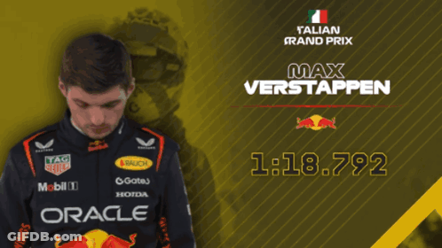 Italian Grand Prix Poster With Man In Red Bull Outfit GIF