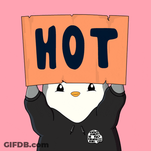 Its Hot Pudgy Penguins Cardboard Sign GIF