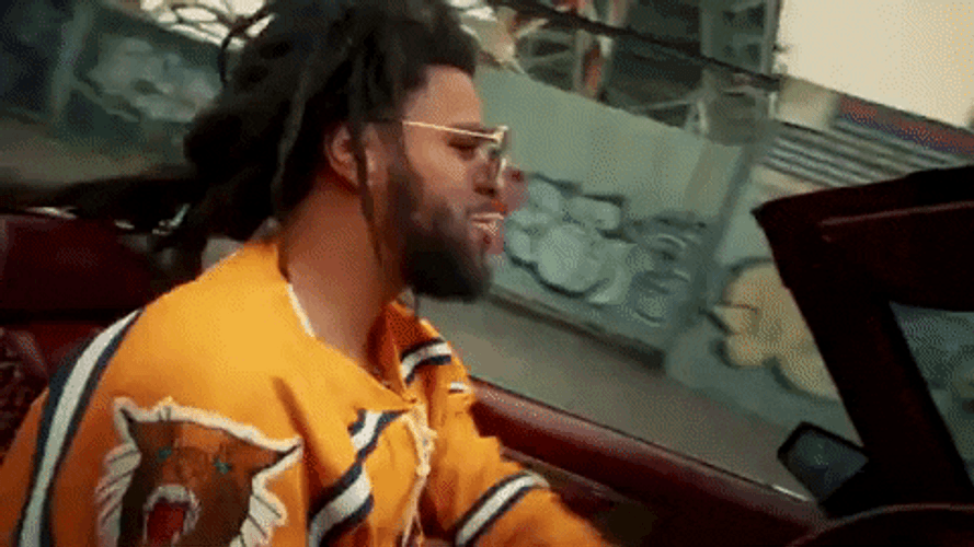 J Cole Rapping While Driving GIF
