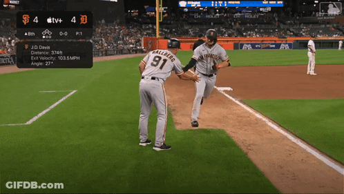 J.D. Davis And Walkers Congratulating Each Other On Base GIF