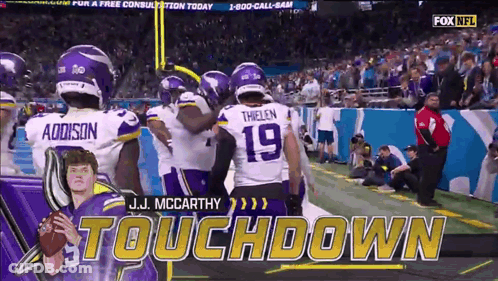 J.j. Mccarthy Is Playing For The Minnesota Vikings In A Touchdown GIF
