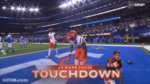 Ja Marr Chase Touchdown On Football Game Screen GIF