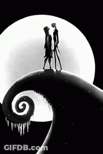 Jack And Sally Kissing In Front Of Full Moon GIF