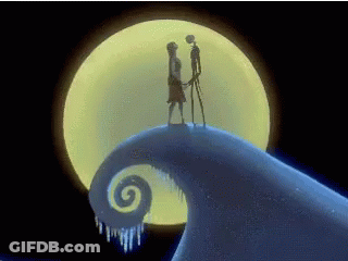 Jack And Sally Kissing In Front Of Moon GIF