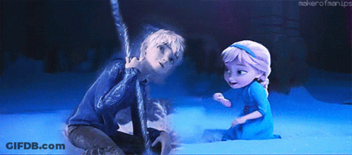 Jack Frost And Elsa Looking At Each Other In Snow GIF