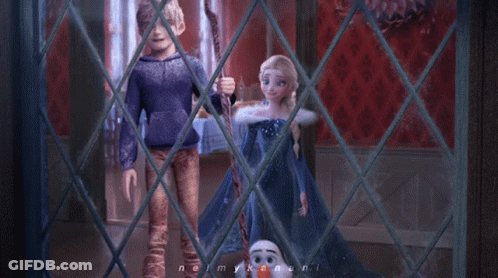 Jack Frost And Elsa Seen Through Glass Door GIF
