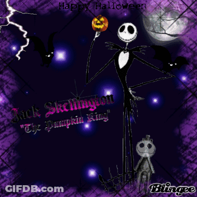 Jack Skellington From The Nightmare Before Christmas Holding A Pumpkin On A Stick GIF