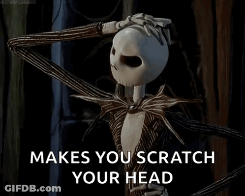 Jack Skellington From The Nightmare Before Christmas Is Scratching His Head With His Hand . GIF