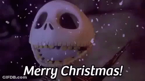 Jack Skellington From The Nightmare Before Christmas Is Smiling In The Snow . GIF