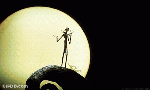 Jack Skellington From The Nightmare Before Christmas Is Standing On A Swirl In Front Of A Full Moon GIF