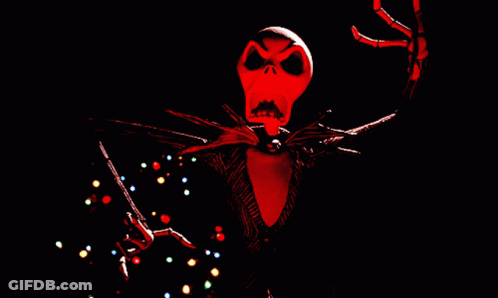 Jack Skellington From The Nightmare Before Christmas Is Surrounded By Red Lights GIF