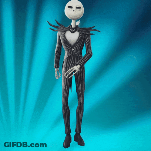 Jack Skellington From The Nightmare Before Christmas Stands In Front Of A Blue Background GIF