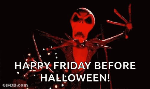 Jack Skellington Glowing Red Says Happy Friday Before Halloween GIF